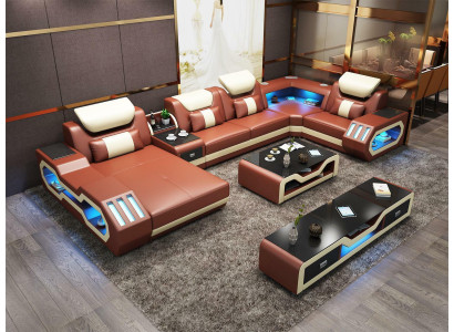 Ausgefallene Wohnlandschaft Ecksofa Polster eckgarnitur couchen sofas usb led